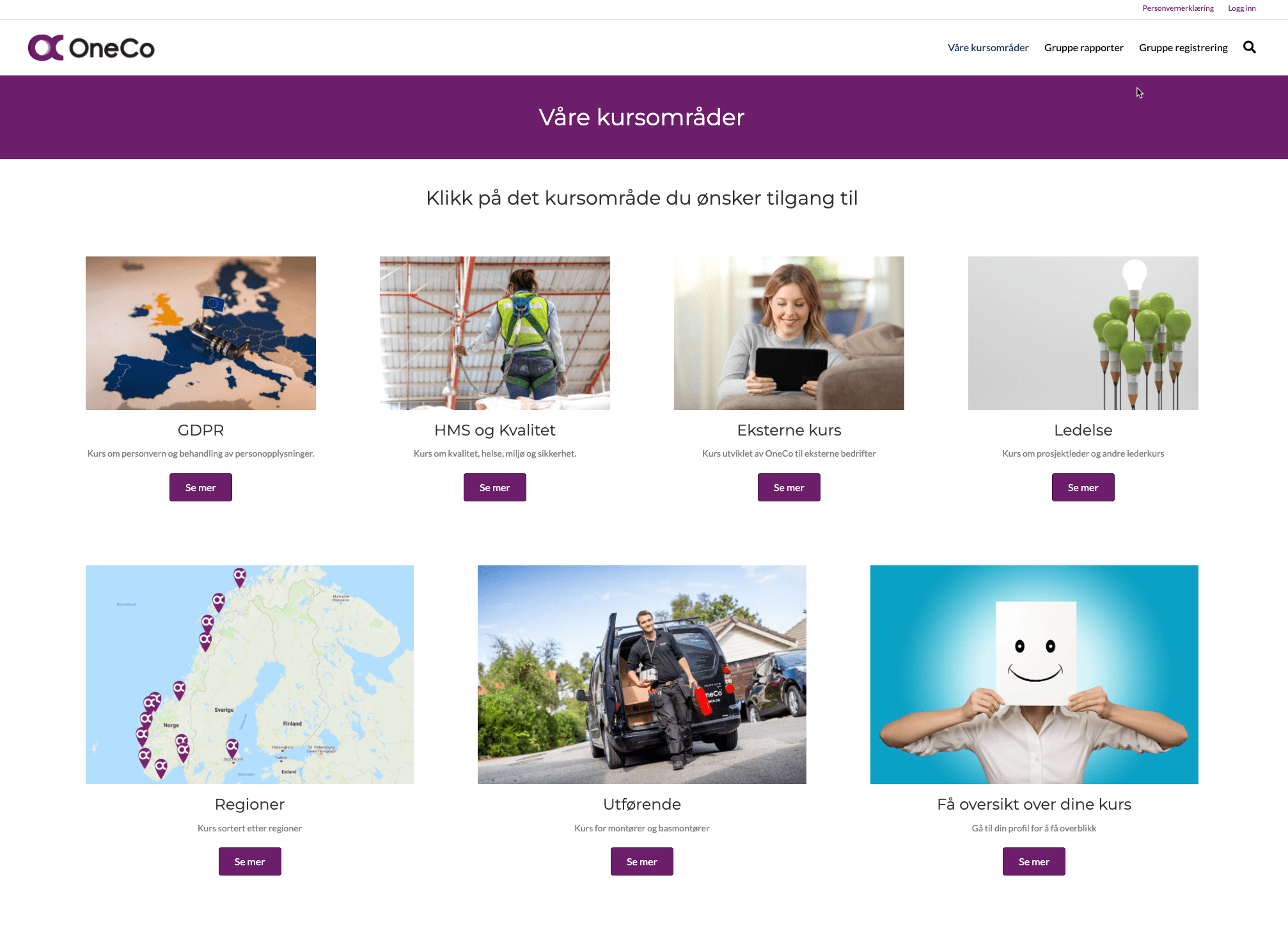 Skjermbilde av OneCo sin kurs-plattform